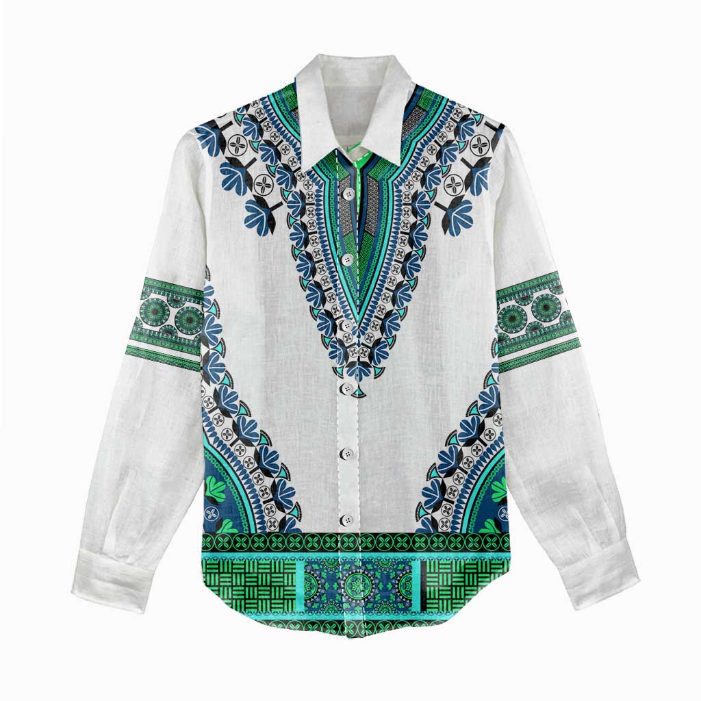 Africa Women Casual Shirt African Dashiki Royal Turquoise Version LT14