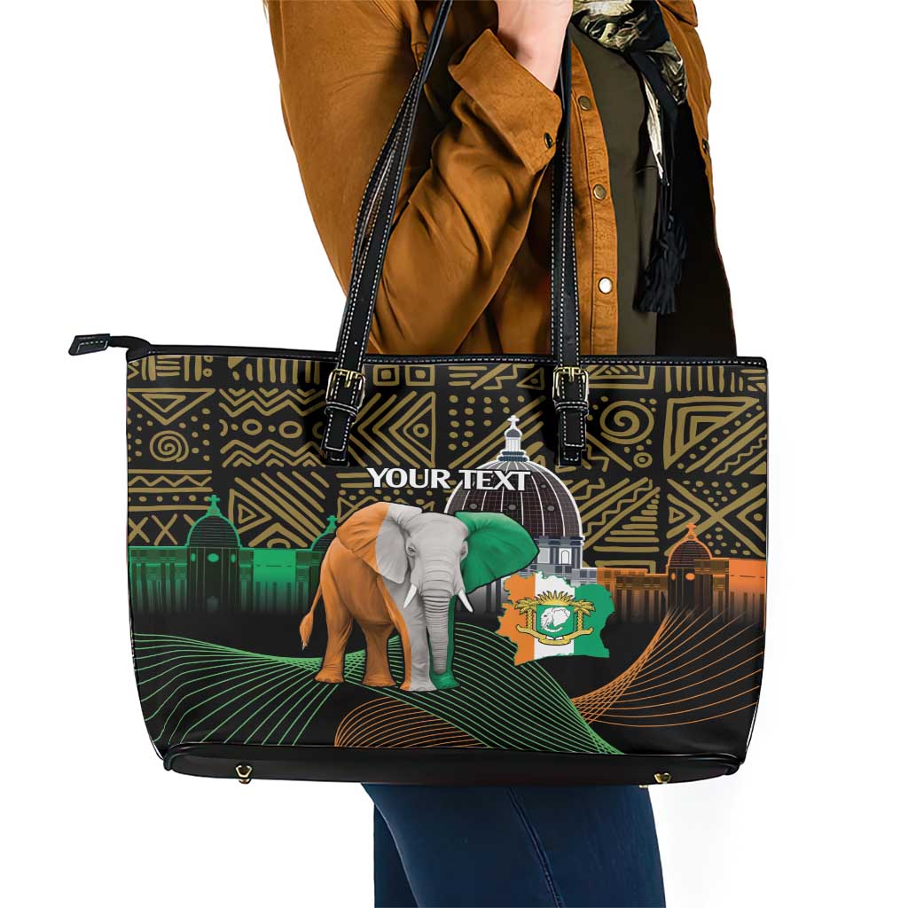 Personalized Cote dIvoire Independence Day Leather Tote Bag Ivory Coast Elephant African Pattern LT14