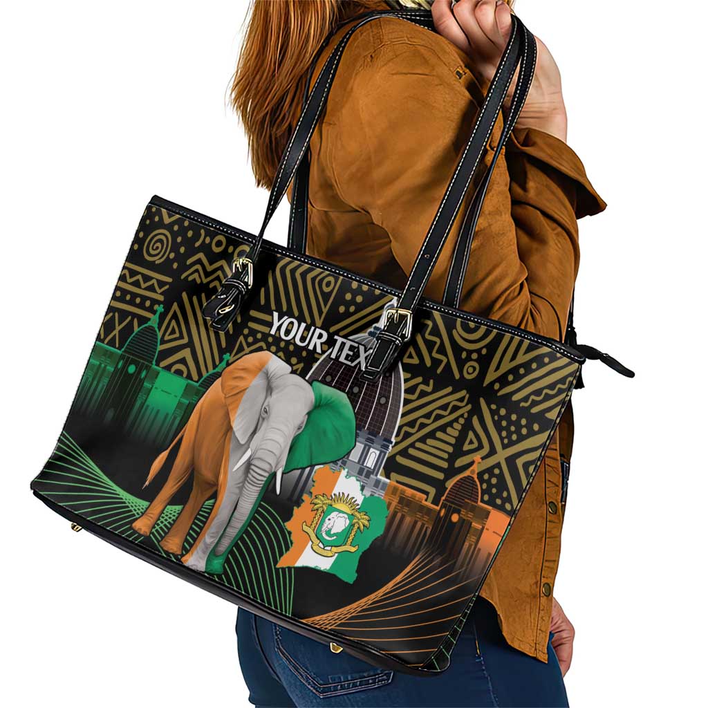 Personalized Cote dIvoire Independence Day Leather Tote Bag Ivory Coast Elephant African Pattern LT14