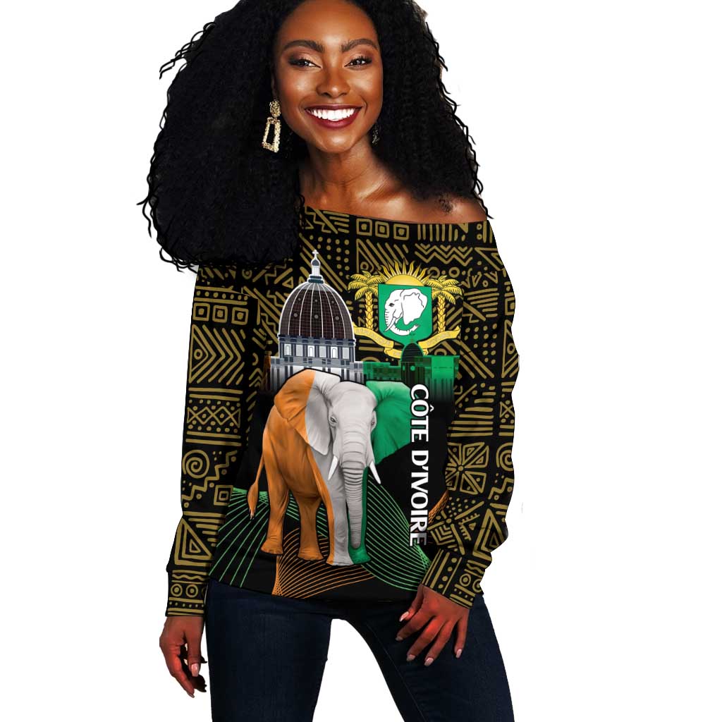 Personalized Cote dIvoire Independence Day Off Shoulder Sweater Ivory Coast Elephant African Pattern LT14