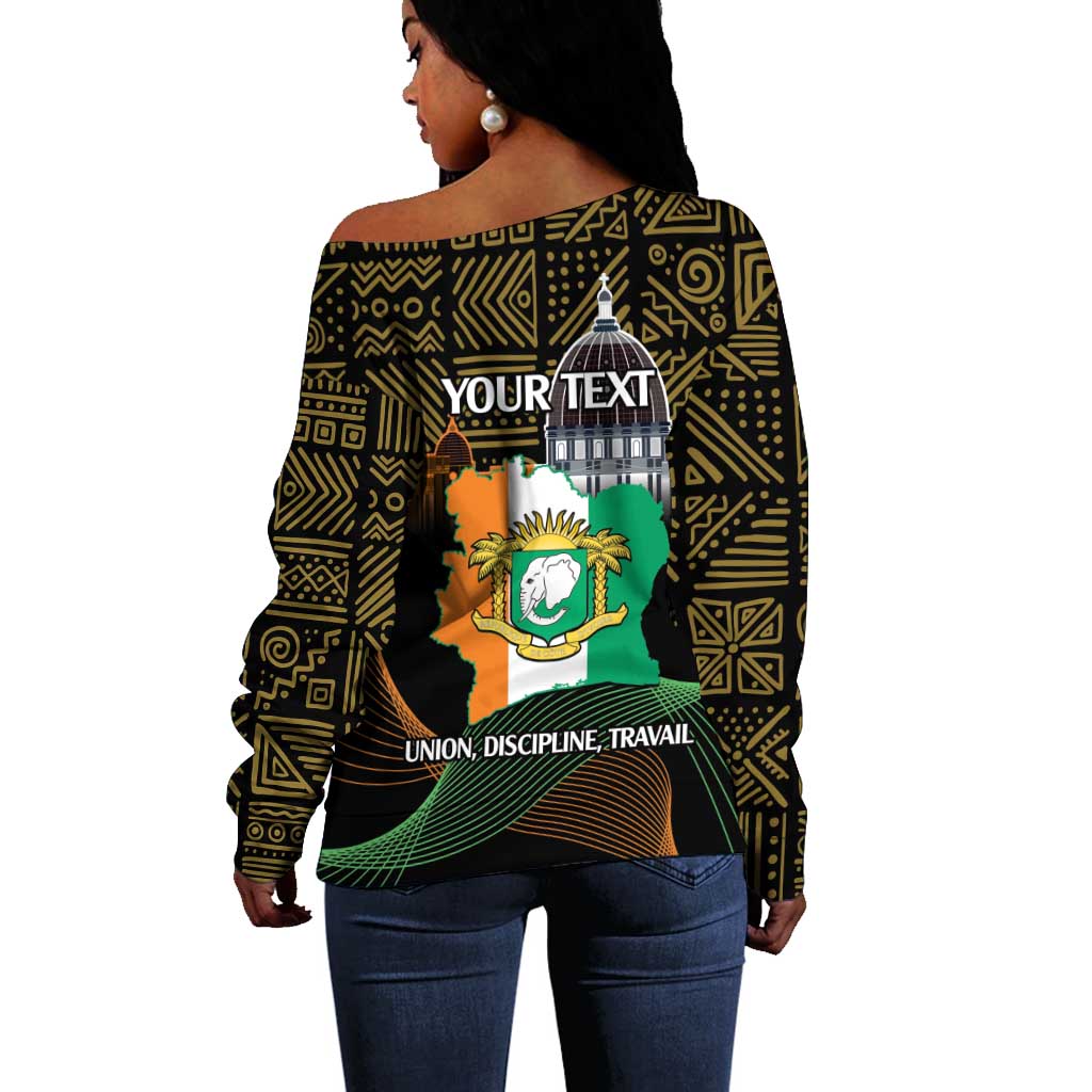 Personalized Cote dIvoire Independence Day Off Shoulder Sweater Ivory Coast Elephant African Pattern LT14