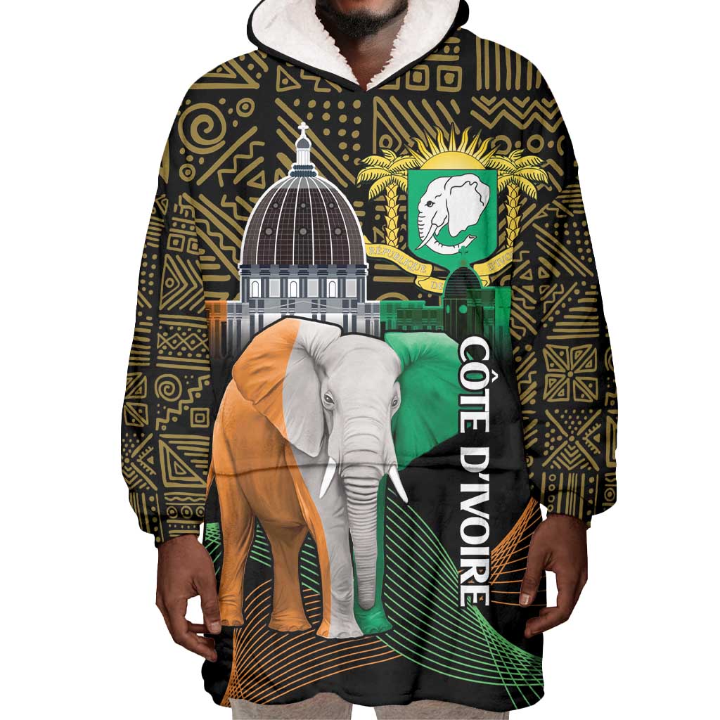 Personalized Cote dIvoire Independence Day Wearable Blanket Hoodie Ivory Coast Elephant African Pattern LT14