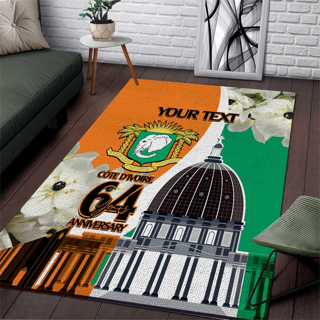 Personalized Ivory Coast Independence Day Area Rug Ornithogalum Arabicum Happy 64 Years Anniversary LT14