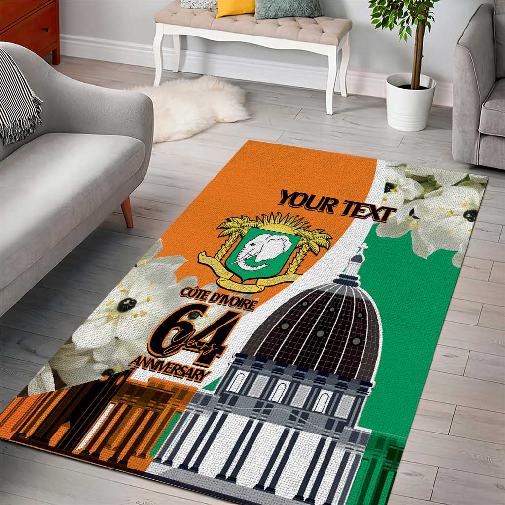 Personalized Ivory Coast Independence Day Area Rug Ornithogalum Arabicum Happy 64 Years Anniversary LT14