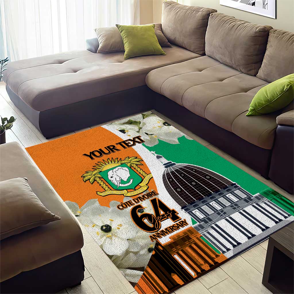 Personalized Ivory Coast Independence Day Area Rug Ornithogalum Arabicum Happy 64 Years Anniversary LT14