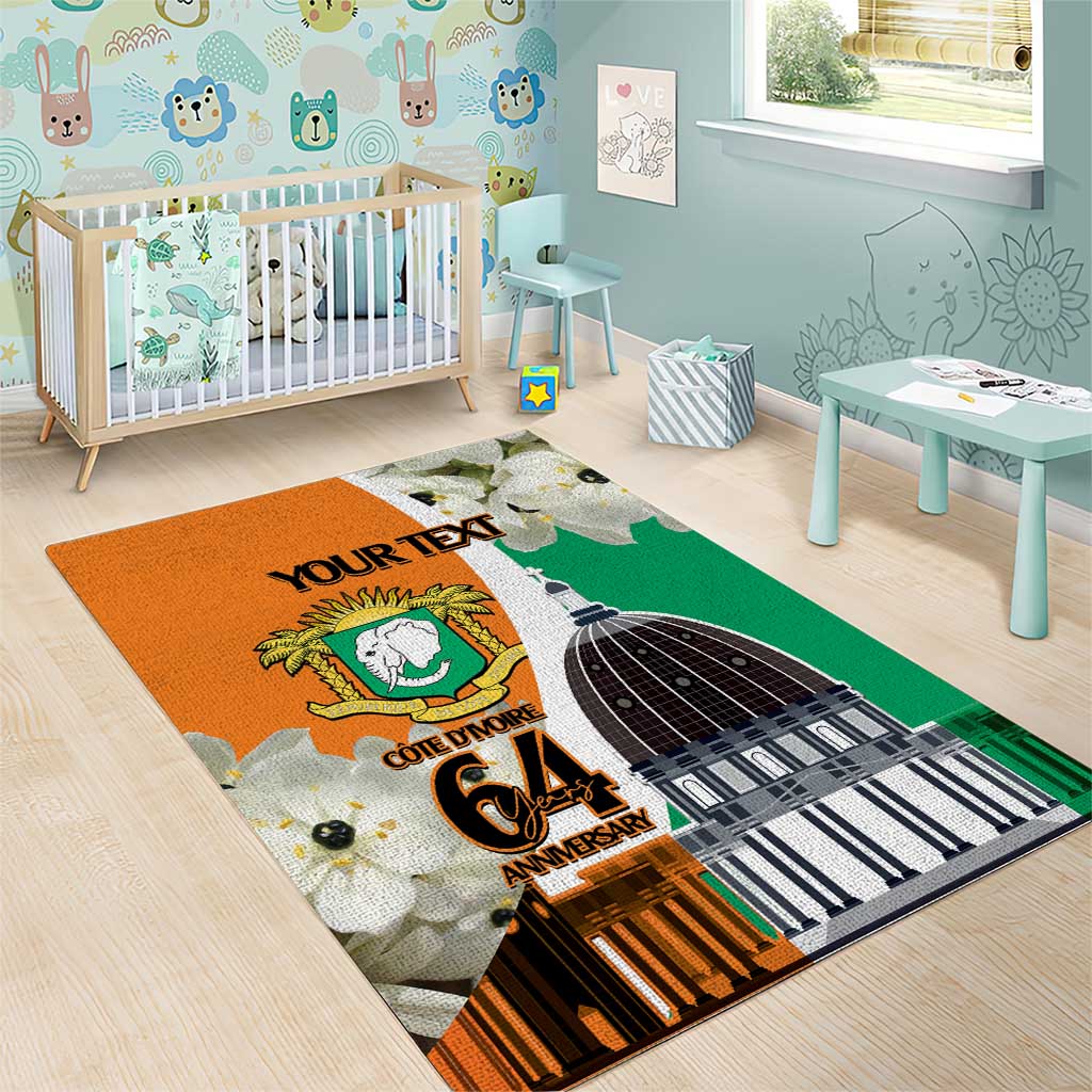 Personalized Ivory Coast Independence Day Area Rug Ornithogalum Arabicum Happy 64 Years Anniversary LT14