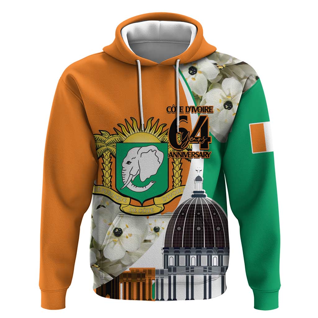 Personalized Ivory Coast Independence Day Hoodie Ornithogalum Arabicum Happy 64 Years Anniversary LT14
