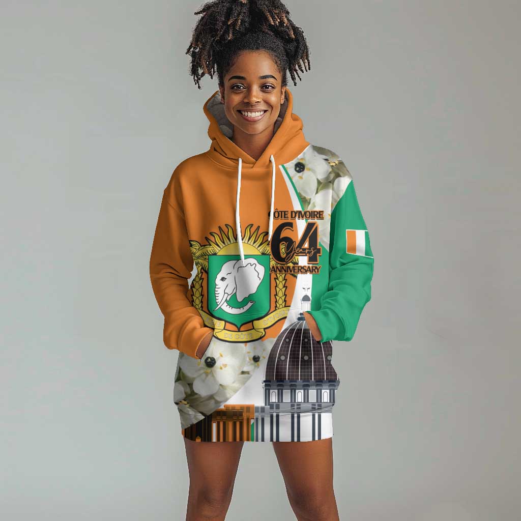 Personalized Ivory Coast Independence Day Hoodie Dress Ornithogalum Arabicum Happy 64 Years Anniversary LT14
