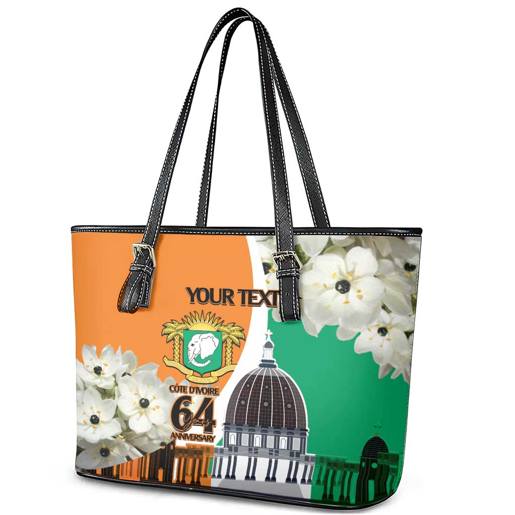Personalized Ivory Coast Independence Day Leather Tote Bag Ornithogalum Arabicum Happy 64 Years Anniversary LT14