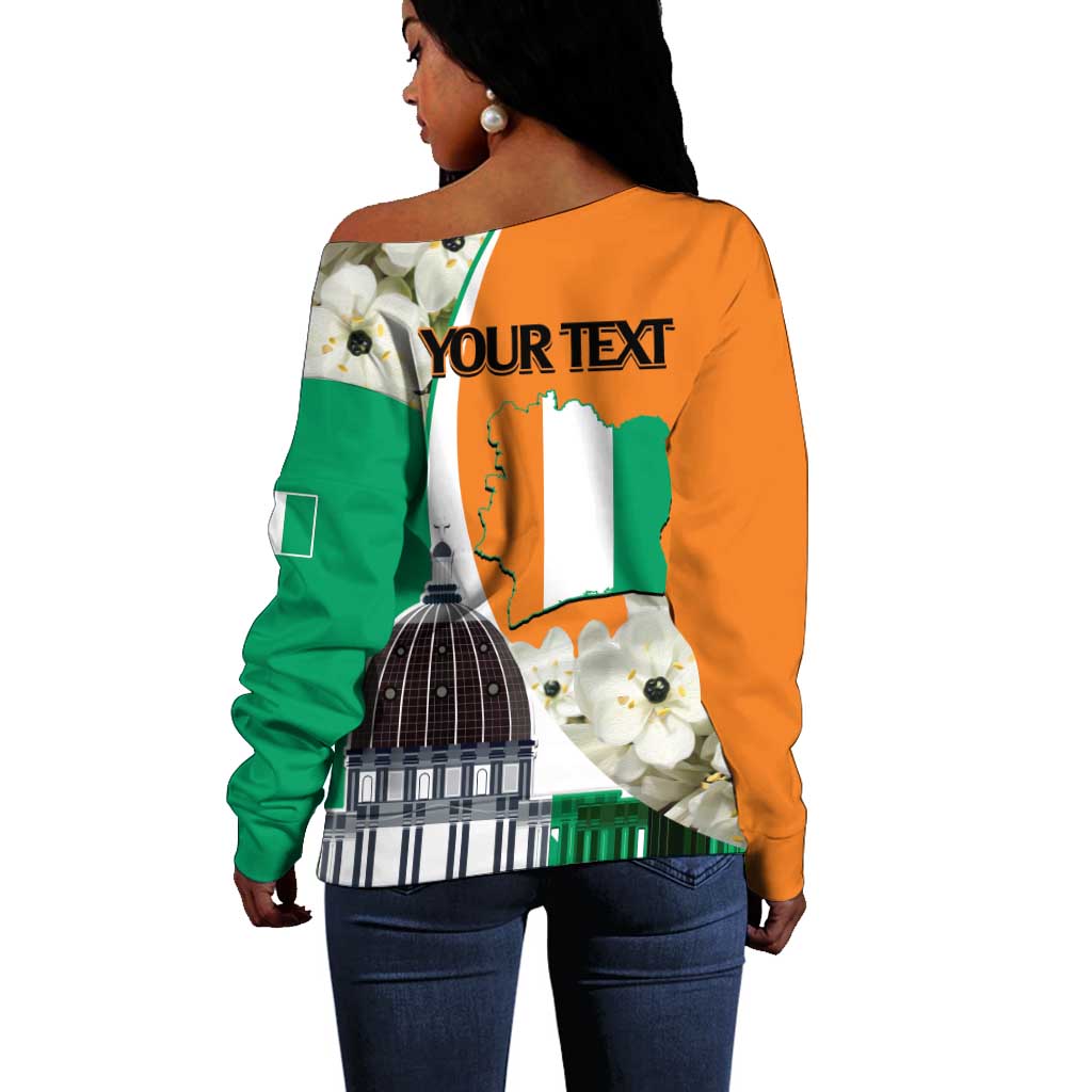 Personalized Ivory Coast Independence Day Off Shoulder Sweater Ornithogalum Arabicum Happy 64 Years Anniversary LT14