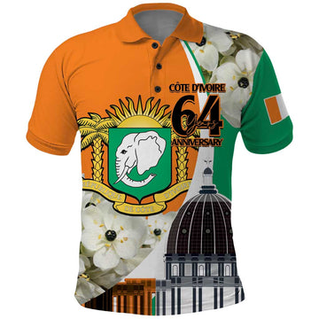 Personalized Ivory Coast Independence Day Polo Shirt Ornithogalum Arabicum Happy 64 Years Anniversary LT14