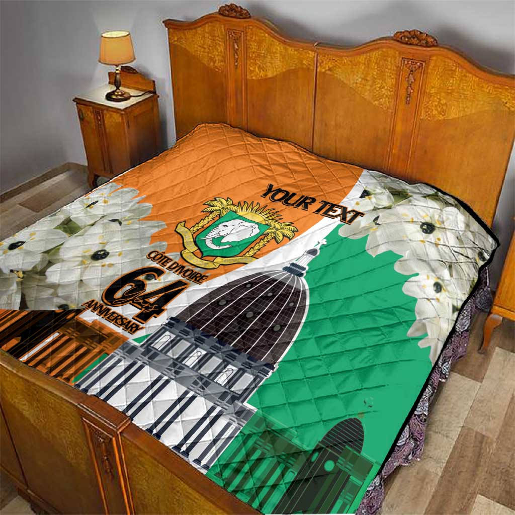 Personalized Ivory Coast Independence Day Quilt Ornithogalum Arabicum Happy 64 Years Anniversary LT14