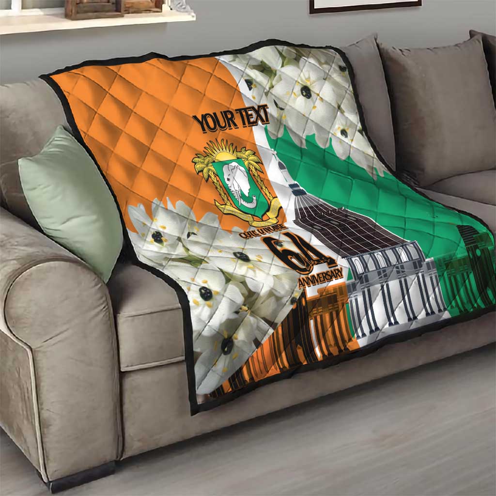 Personalized Ivory Coast Independence Day Quilt Ornithogalum Arabicum Happy 64 Years Anniversary LT14