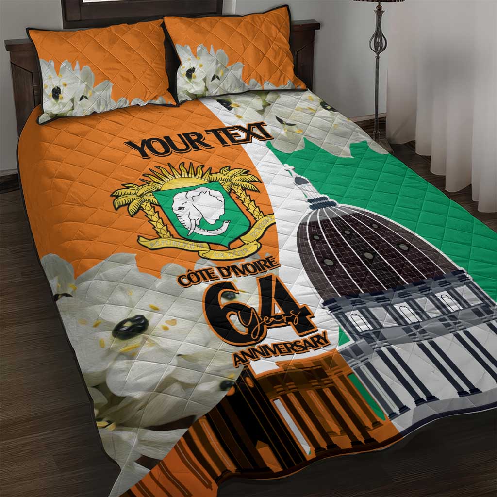 Personalized Ivory Coast Independence Day Quilt Bed Set Ornithogalum Arabicum Happy 64 Years Anniversary LT14