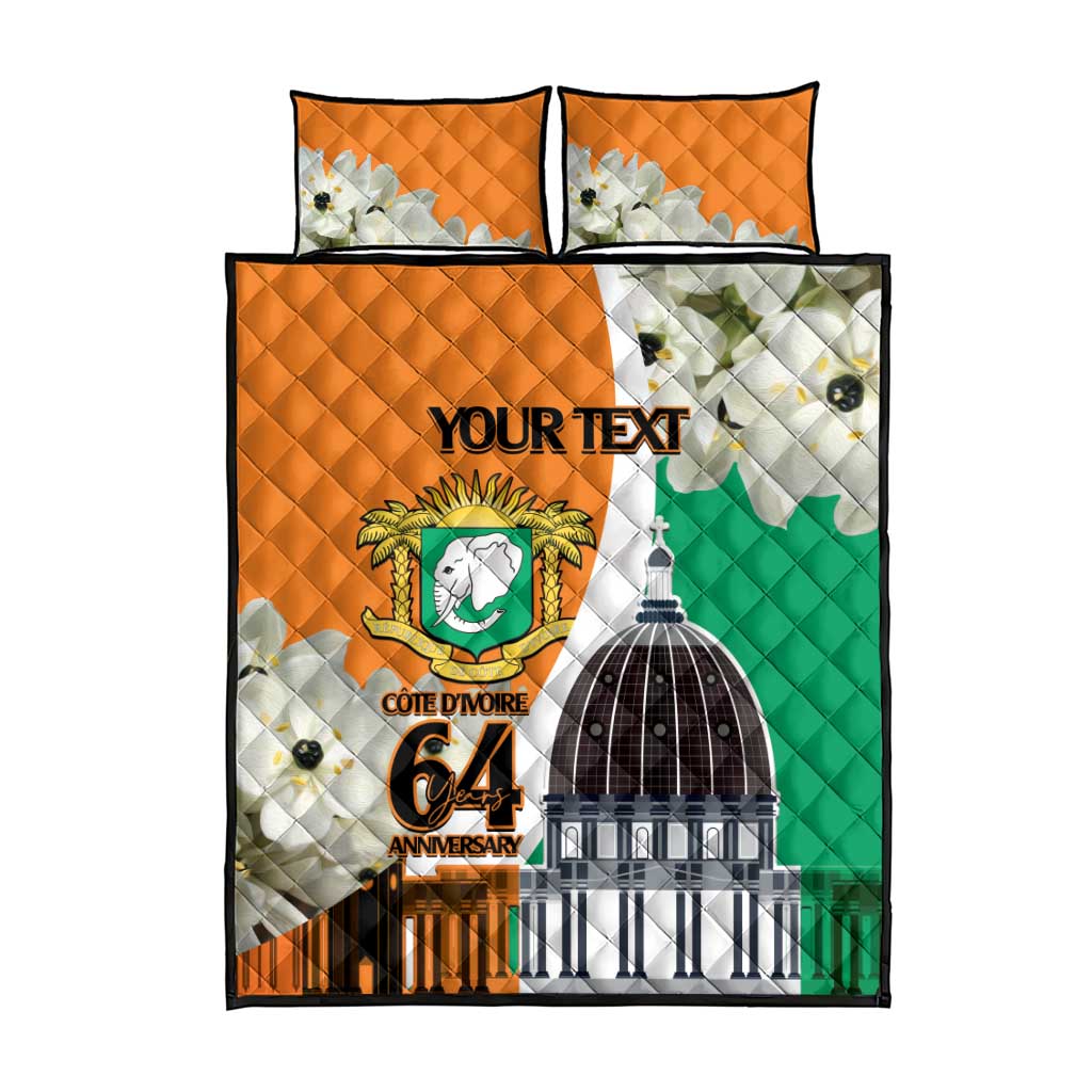 Personalized Ivory Coast Independence Day Quilt Bed Set Ornithogalum Arabicum Happy 64 Years Anniversary LT14