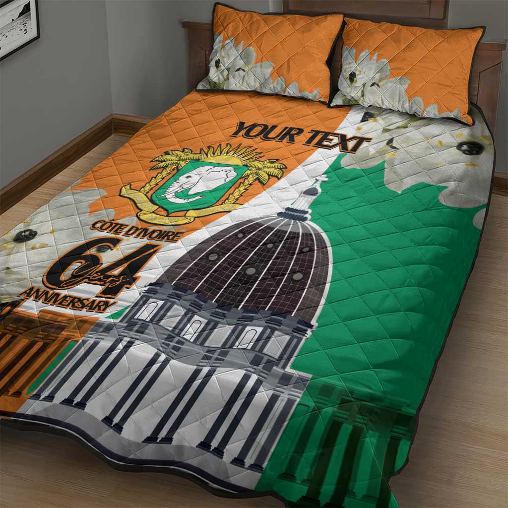Personalized Ivory Coast Independence Day Quilt Bed Set Ornithogalum Arabicum Happy 64 Years Anniversary LT14