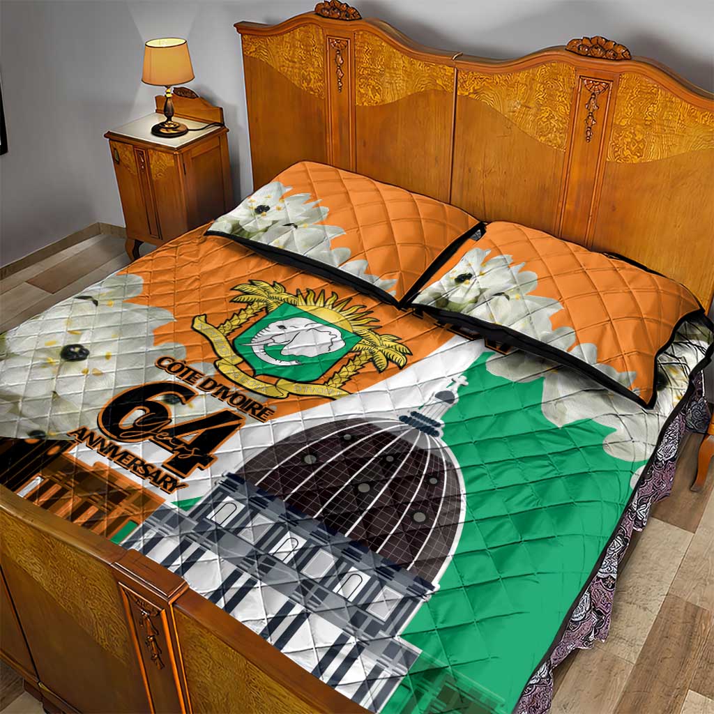 Personalized Ivory Coast Independence Day Quilt Bed Set Ornithogalum Arabicum Happy 64 Years Anniversary LT14