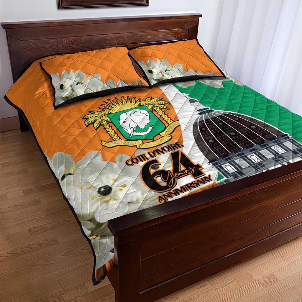 Personalized Ivory Coast Independence Day Quilt Bed Set Ornithogalum Arabicum Happy 64 Years Anniversary LT14