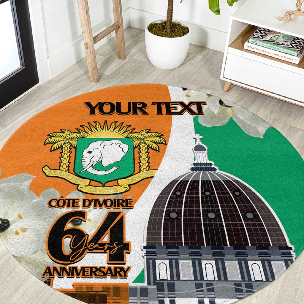 Personalized Ivory Coast Independence Day Round Carpet Ornithogalum Arabicum Happy 64 Years Anniversary LT14