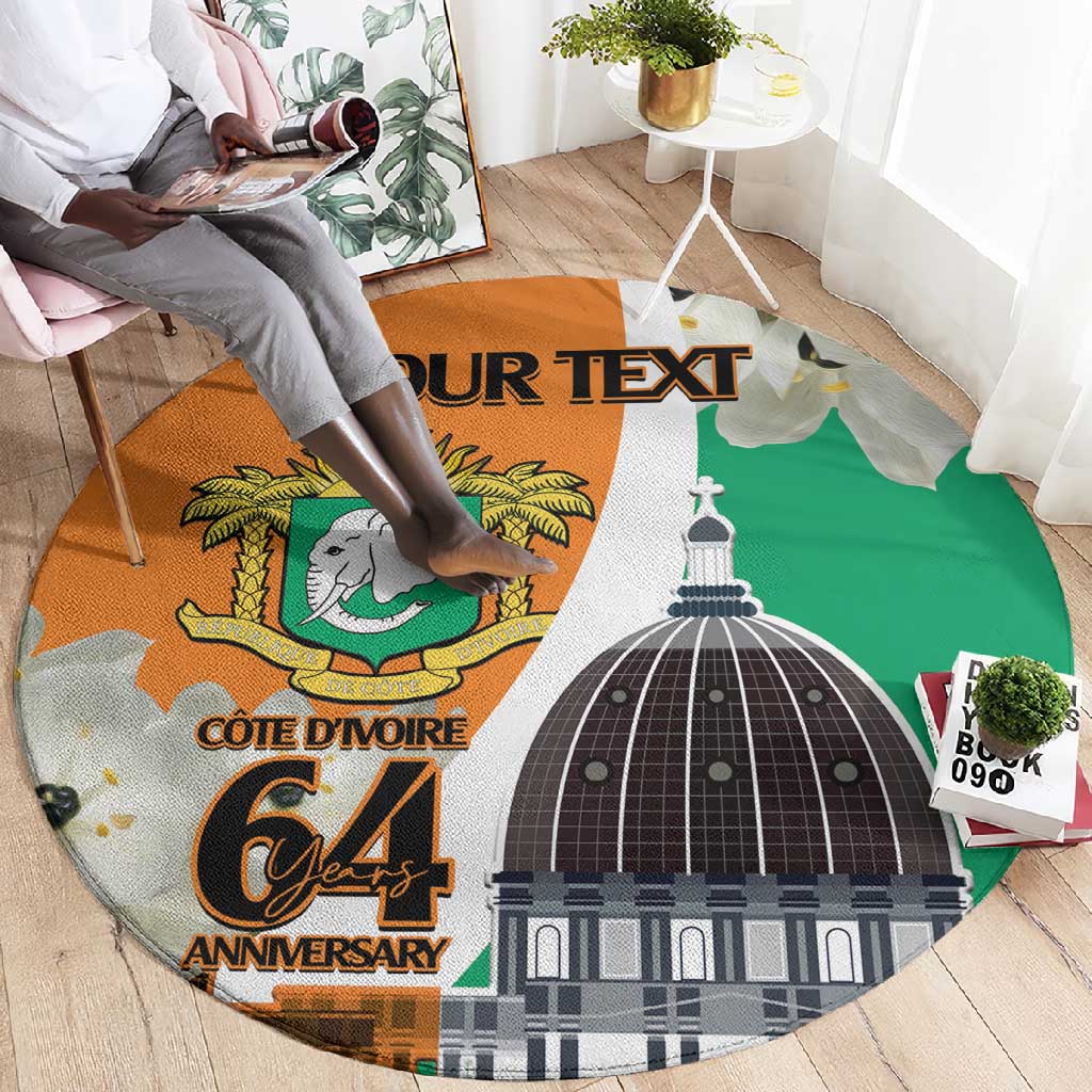 Personalized Ivory Coast Independence Day Round Carpet Ornithogalum Arabicum Happy 64 Years Anniversary LT14