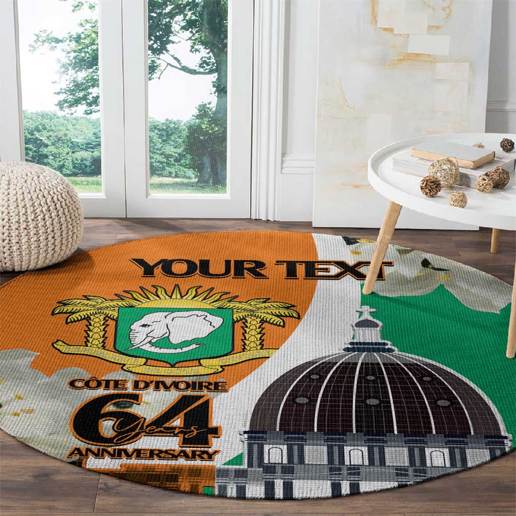 Personalized Ivory Coast Independence Day Round Carpet Ornithogalum Arabicum Happy 64 Years Anniversary LT14