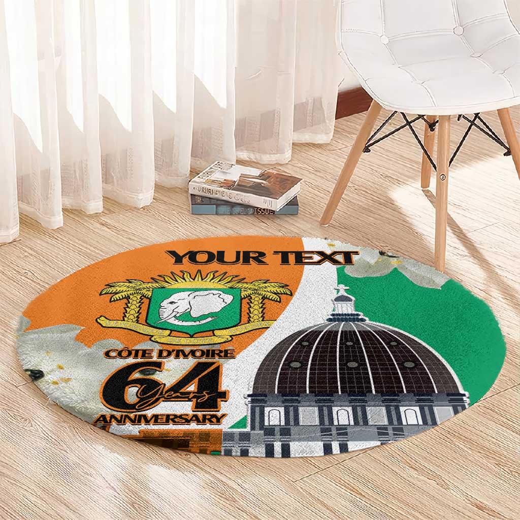 Personalized Ivory Coast Independence Day Round Carpet Ornithogalum Arabicum Happy 64 Years Anniversary LT14