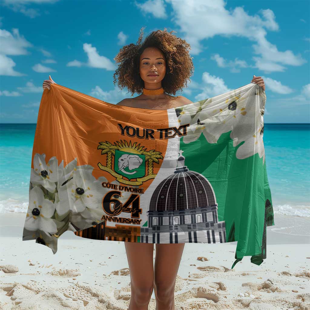 Personalized Ivory Coast Independence Day Sarong Ornithogalum Arabicum Happy 64 Years Anniversary LT14
