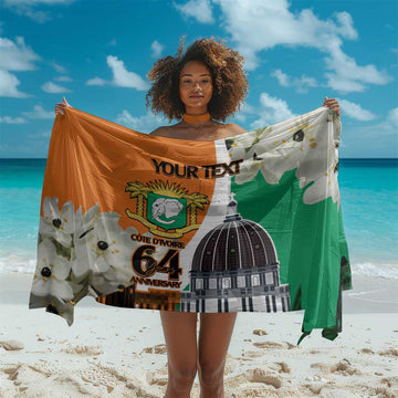 Personalized Ivory Coast Independence Day Sarong Ornithogalum Arabicum Happy 64 Years Anniversary LT14