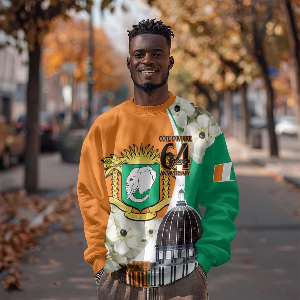 Personalized Ivory Coast Independence Day Sweatshirt Ornithogalum Arabicum Happy 64 Years Anniversary LT14