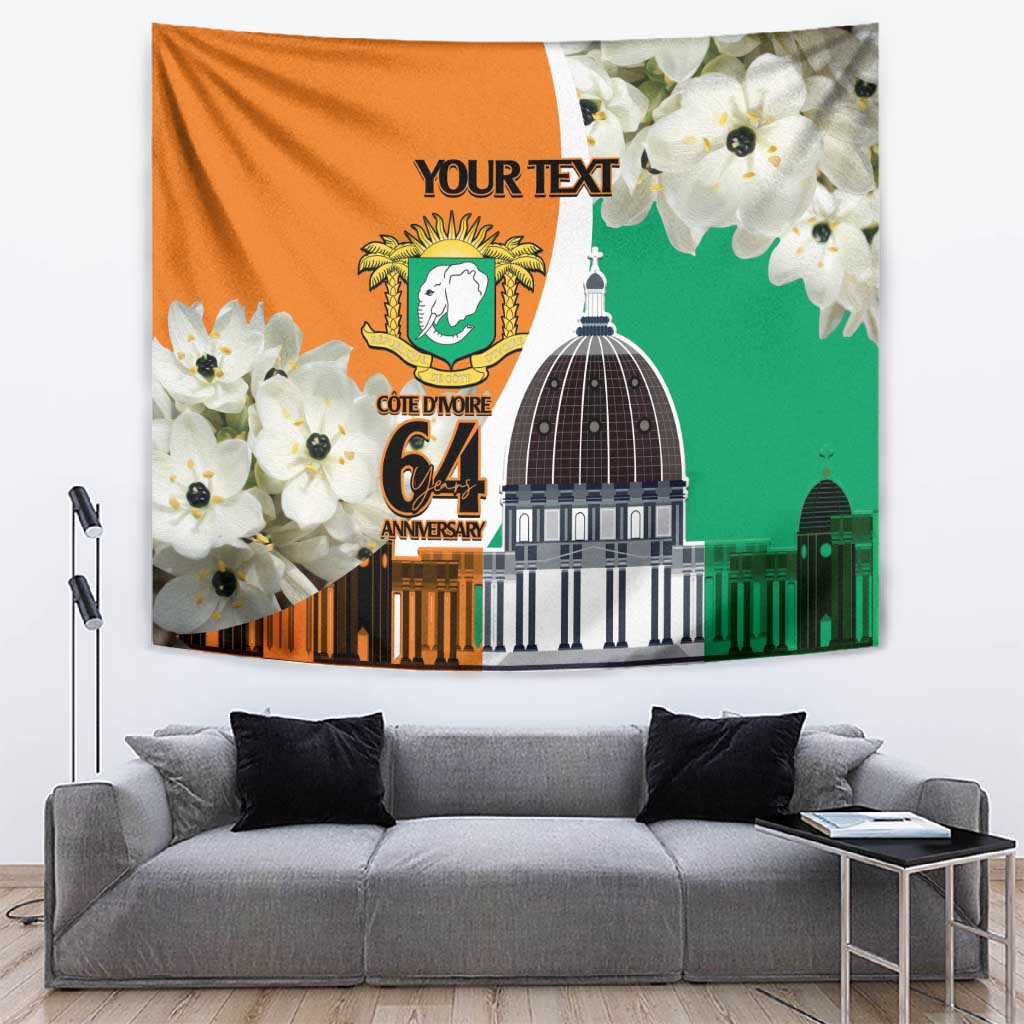 Personalized Ivory Coast Independence Day Tapestry Ornithogalum Arabicum Happy 64 Years Anniversary LT14