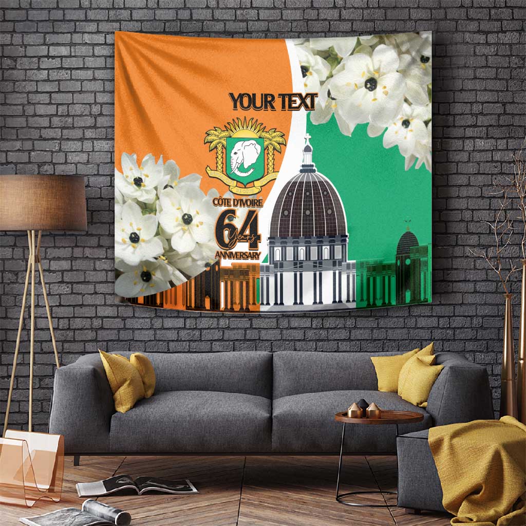 Personalized Ivory Coast Independence Day Tapestry Ornithogalum Arabicum Happy 64 Years Anniversary LT14