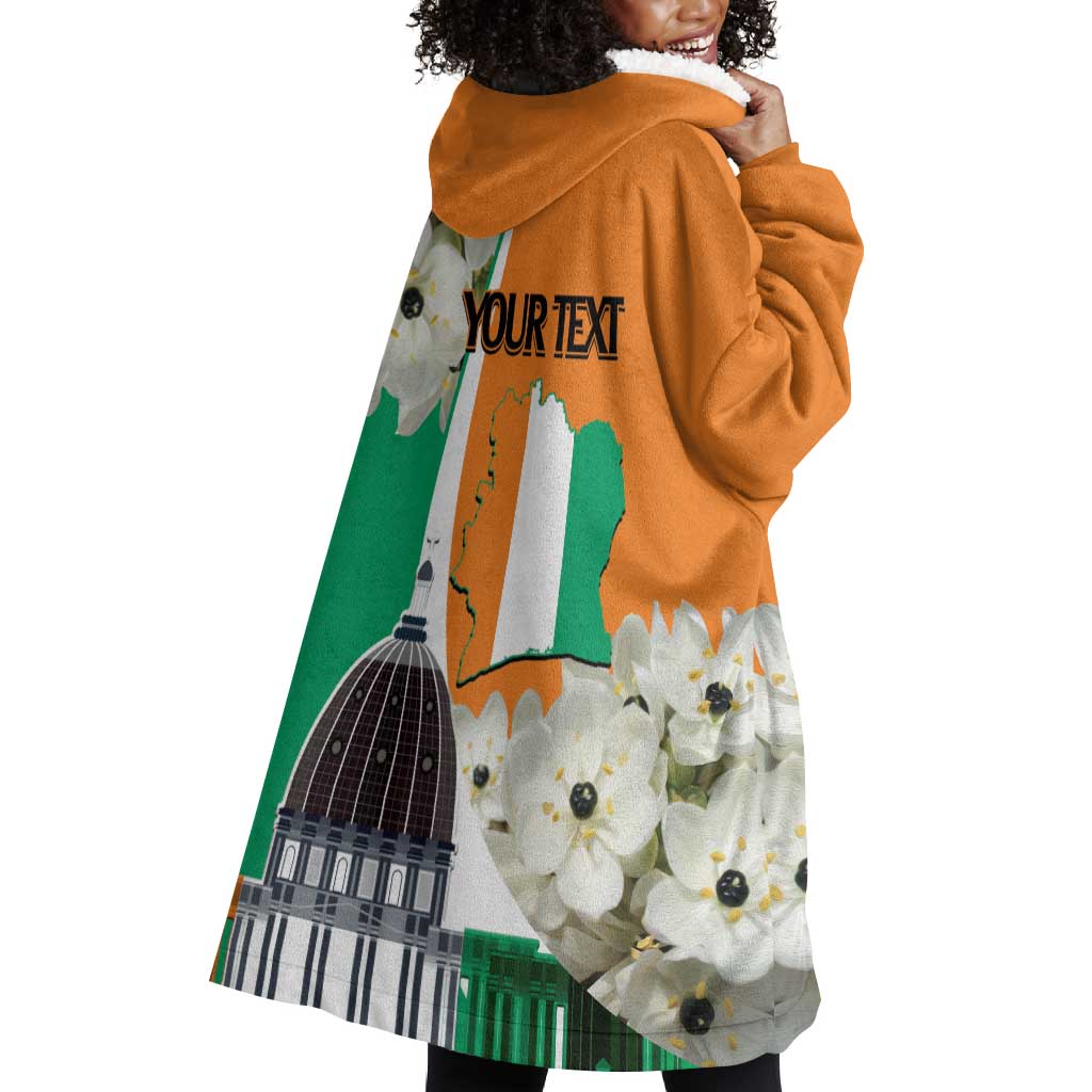 Personalized Ivory Coast Independence Day Wearable Blanket Hoodie Ornithogalum Arabicum Happy 64 Years Anniversary LT14