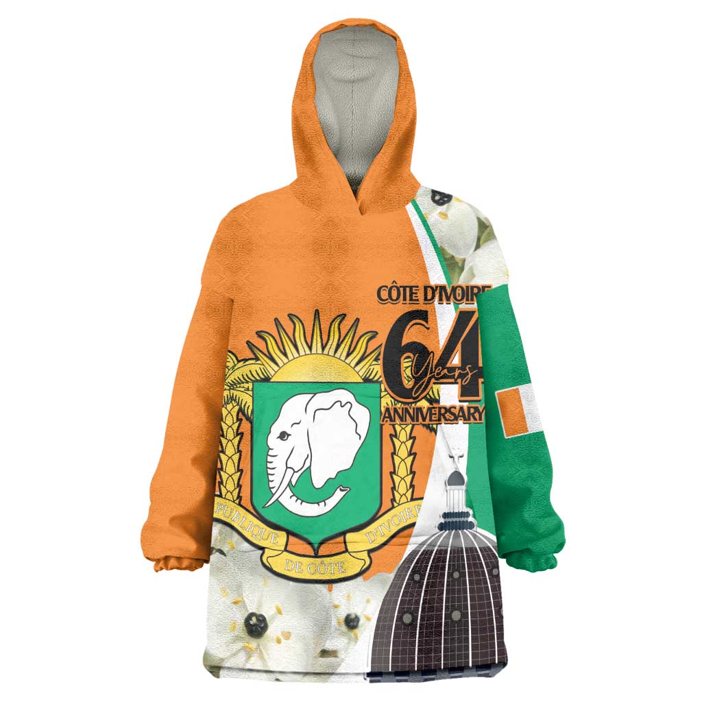 Personalized Ivory Coast Independence Day Wearable Blanket Hoodie Ornithogalum Arabicum Happy 64 Years Anniversary LT14