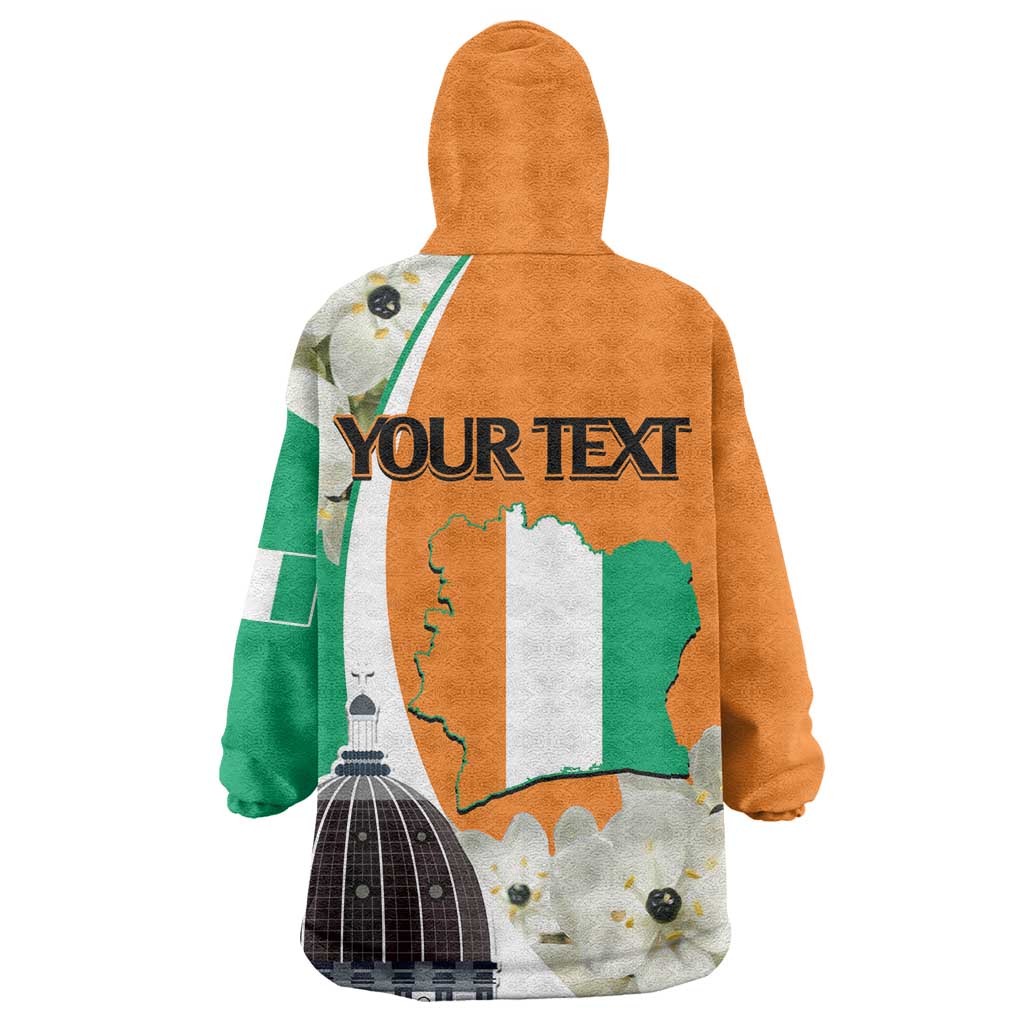 Personalized Ivory Coast Independence Day Wearable Blanket Hoodie Ornithogalum Arabicum Happy 64 Years Anniversary LT14