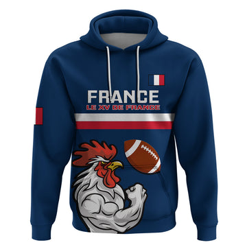 Custom France Rugby Hoodie World Cup Allez Les Bleus 2023 Mascot LT14