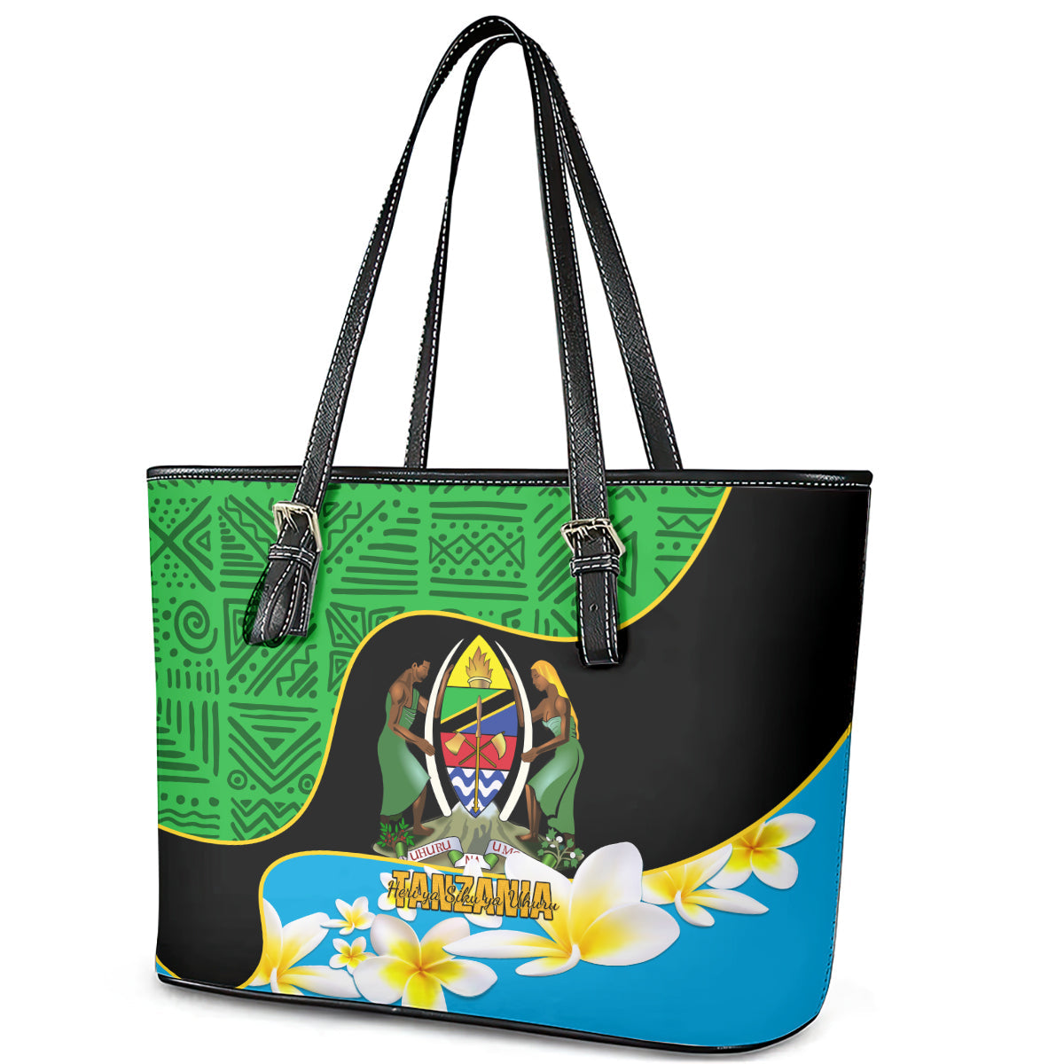 Personalised Tanzania Independence Day Leather Tote Bag Heri ya Siku ya Uhuru African Pattern LT14