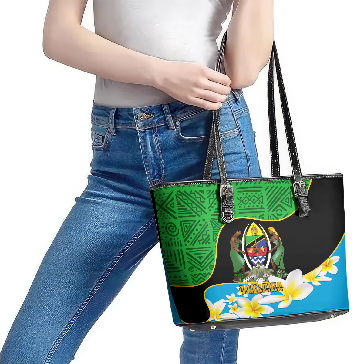 Personalised Tanzania Independence Day Leather Tote Bag Heri ya Siku ya Uhuru African Pattern LT14