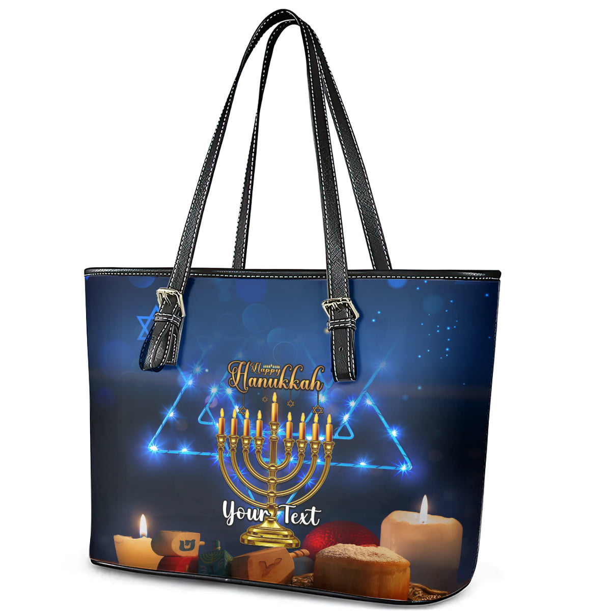 Personalised Hanukkah Leather Tote Bag Menorah Happy Jewish Holiday LT14
