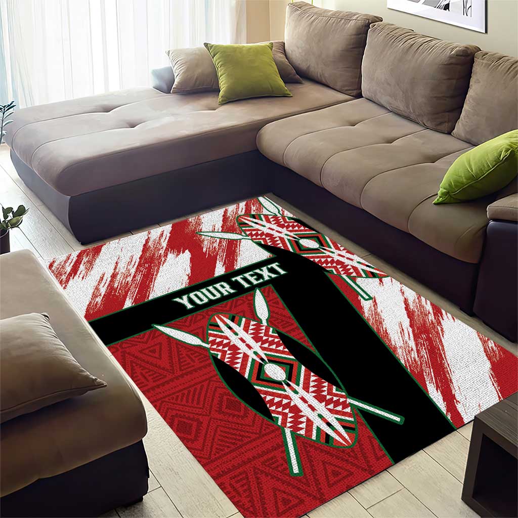 Custom Kenya Rugby Sevens Area Rug Maasai Shield With African Pattern LT14