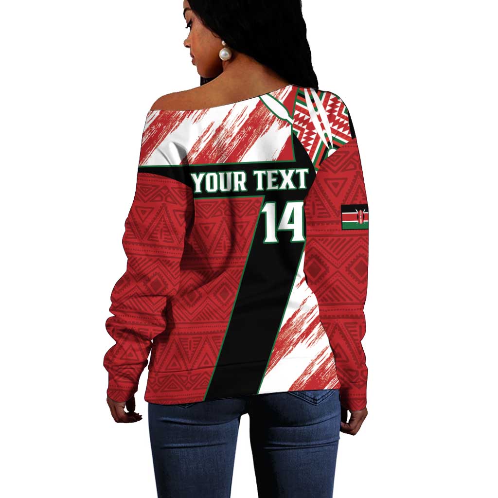 Custom Kenya Rugby Sevens Off Shoulder Sweater Maasai Shield With African Pattern LT14