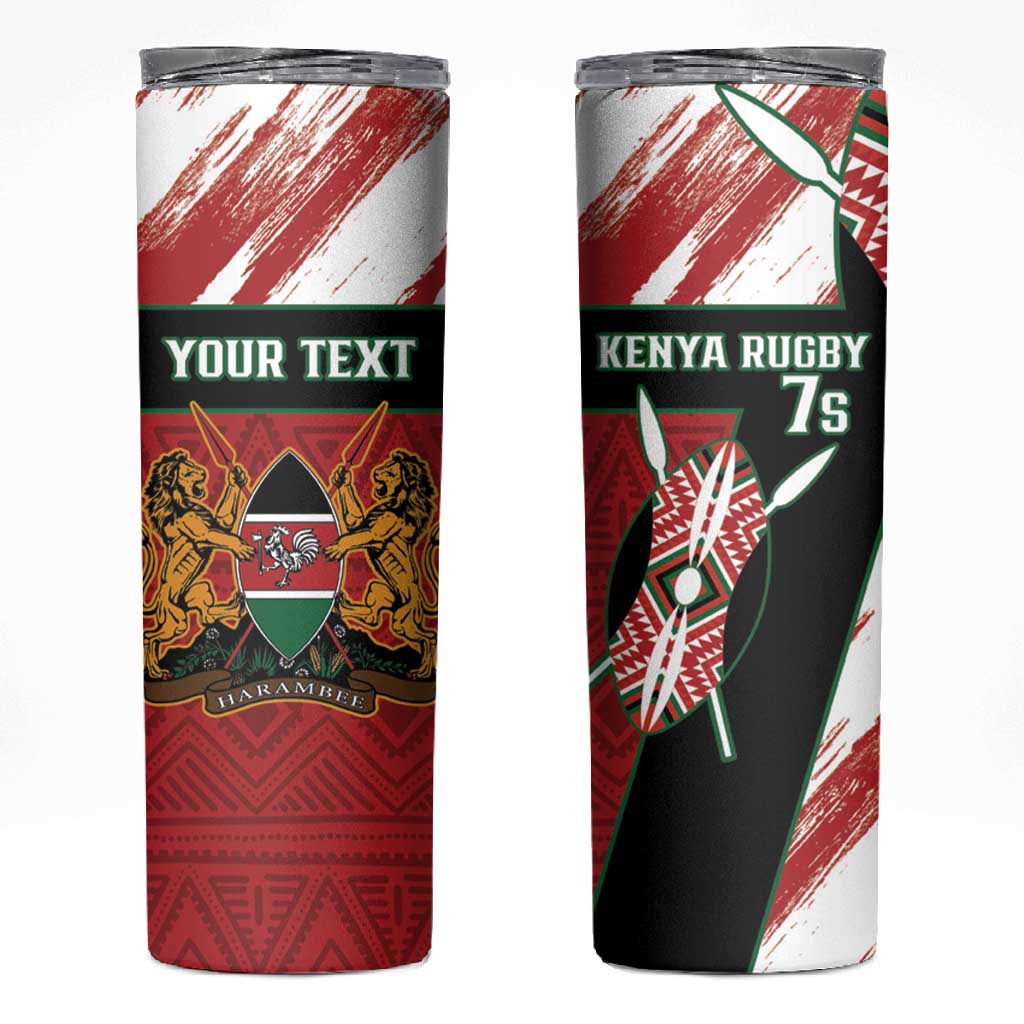 Custom Kenya Rugby Sevens Skinny Tumbler Maasai Shield With African Pattern LT14