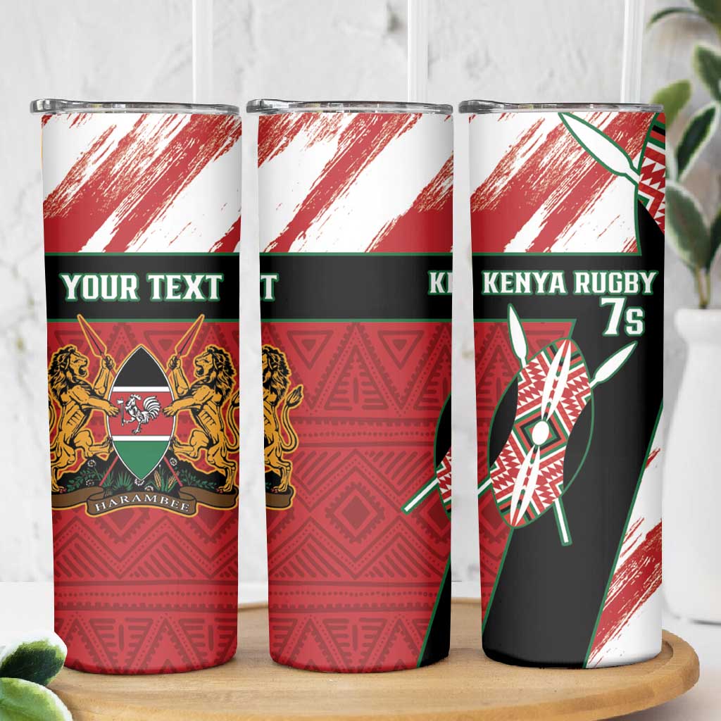 Custom Kenya Rugby Sevens Skinny Tumbler Maasai Shield With African Pattern LT14