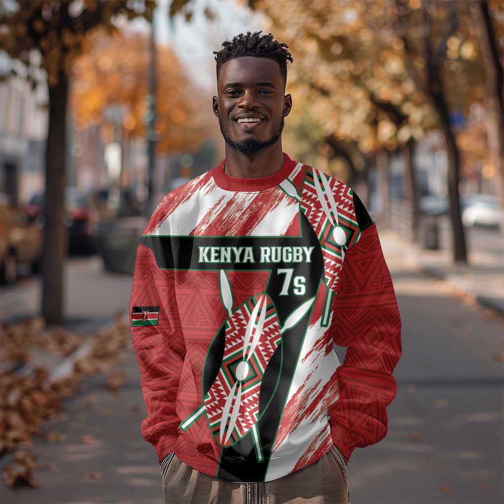 Custom Kenya Rugby Sevens Sweatshirt Maasai Shield With African Pattern LT14