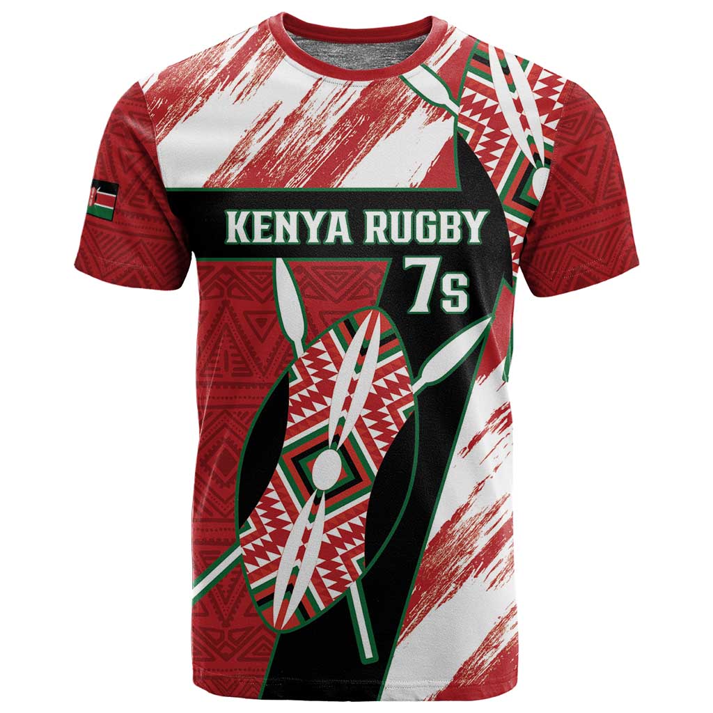 Custom Kenya Rugby Sevens T shirt Maasai Shield With African Pattern LT14