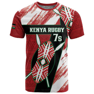 Custom Kenya Rugby Sevens T shirt Maasai Shield With African Pattern LT14