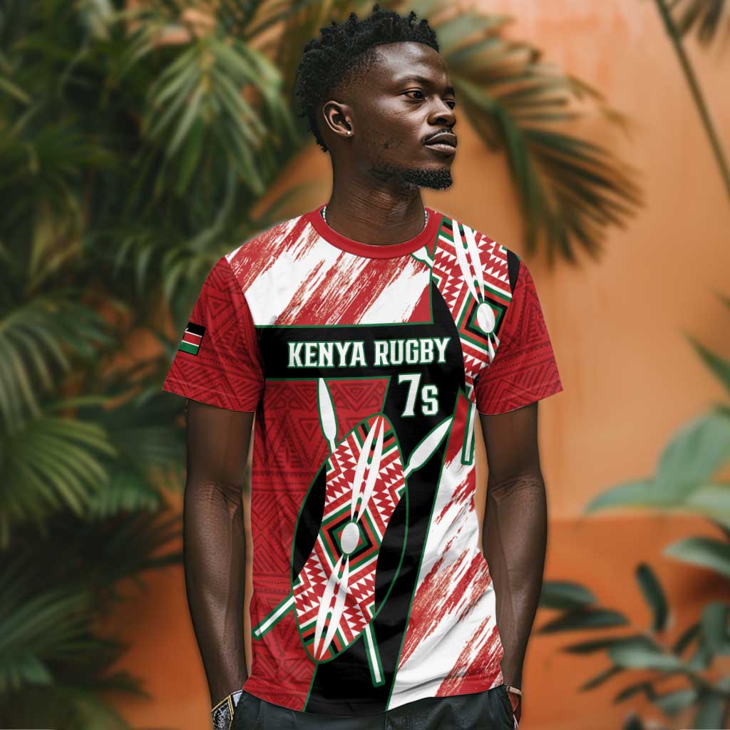 Custom Kenya Rugby Sevens T shirt Maasai Shield With African Pattern LT14