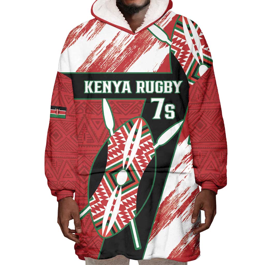 Custom Kenya Rugby Sevens Wearable Blanket Hoodie Maasai Shield With African Pattern LT14