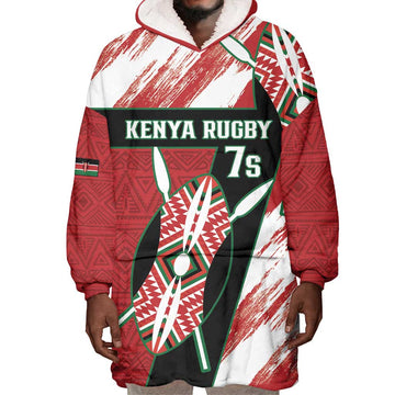 Custom Kenya Rugby Sevens Wearable Blanket Hoodie Maasai Shield With African Pattern LT14