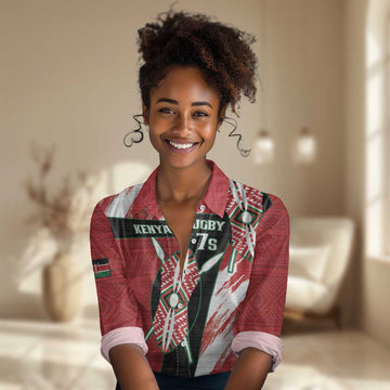 Custom Kenya Rugby Sevens Women Casual Shirt Maasai Shield With African Pattern LT14