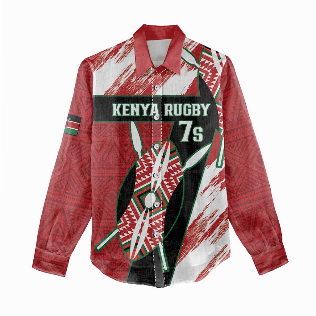 Custom Kenya Rugby Sevens Women Casual Shirt Maasai Shield With African Pattern LT14